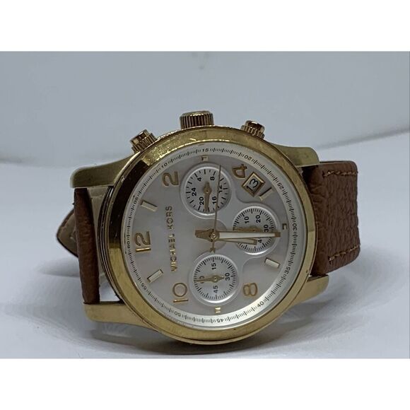 Michael Kors Runway MK5305 Women's Brown Leather Analog Dial Quartz Watch WFH180 - Picture 6 of 11